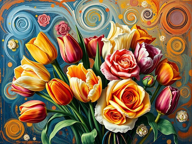 A_vibrant_bouquet_of_tulips_and_roses_painted_in_the_style_of_Vincent_van_Gogh_The_composition_features_bold_swirling_brush_strokes_and_a_rich_palette_of_colors_capturing_the_dynamic_beauty_and_emotional_depth_of_the_flowers_The_background_is_filled_