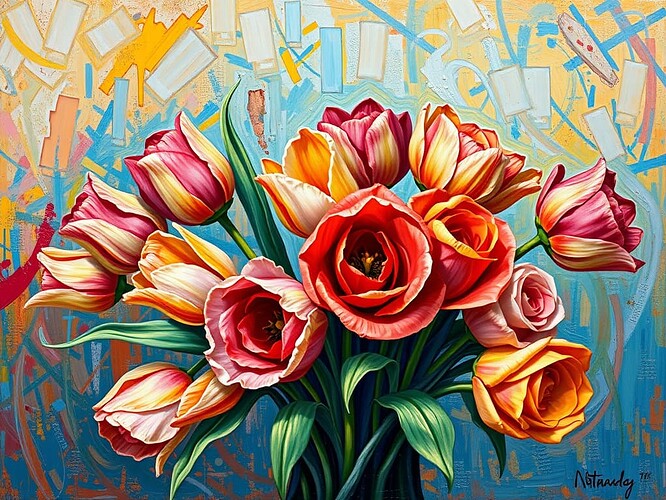 A_vibrant_painting_inspired_by_Vincent_van_Gogh_featuring_a_bouquet_of_tulips_and_roses_The_composition_includes_bold_swirling_brush_strokes_and_rich_colors_capturing_the_dynamic_beauty_of_the_flowers_The_background_is_a_textured_blend_of_colors_remi