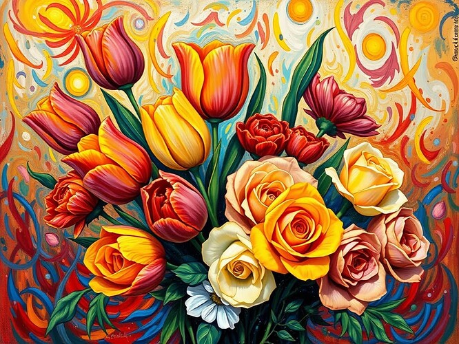 A_vibrant_painting_inspired_by_Vincent_van_Gogh_featuring_a_bouquet_of_tulips_and_roses_The_scene_is_filled_with_bold_expressive_brush_strokes_and_rich_contrasting_colors_capturing_the_emotional_beauty_of_the_flowers_The_background_is_a_dynamic_swirl
